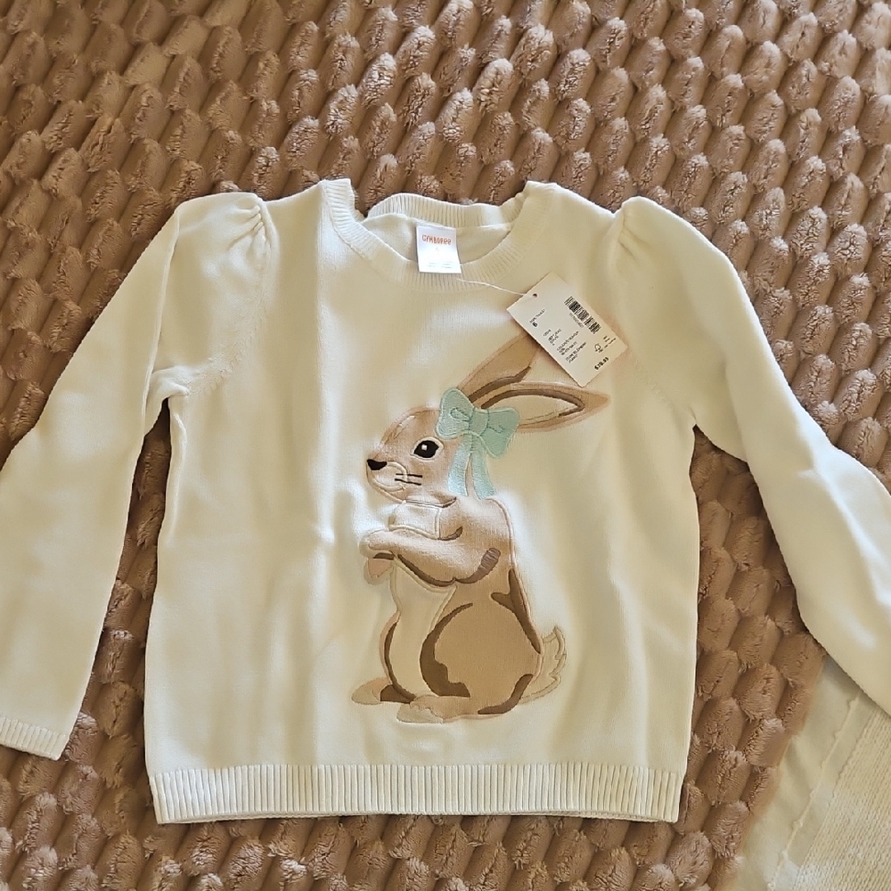 Gymboree White Sweater with Bunny and Blue Bow